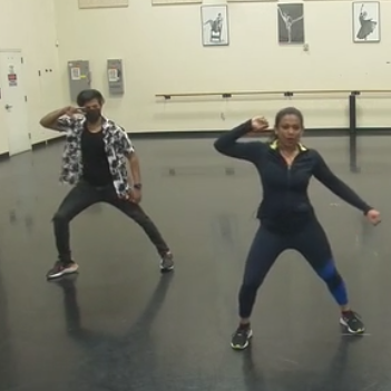 Screenshot of Sarika teaching Bollywood with a male guest